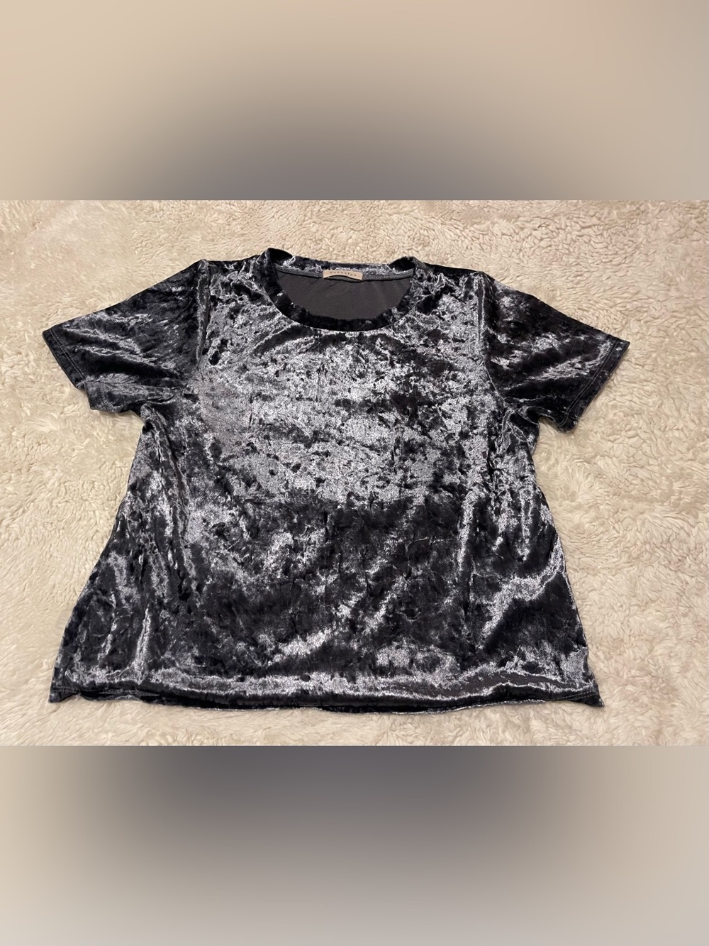 Occasion Crushed Velvet Top Women Medium Blue Metallic Shimmer Short Crop Tee